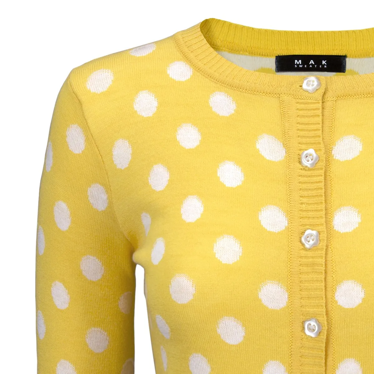 YEMAK Women's Polka Dot Cute Jacquard Crewneck Button Down Sweater Cardigan MK3104