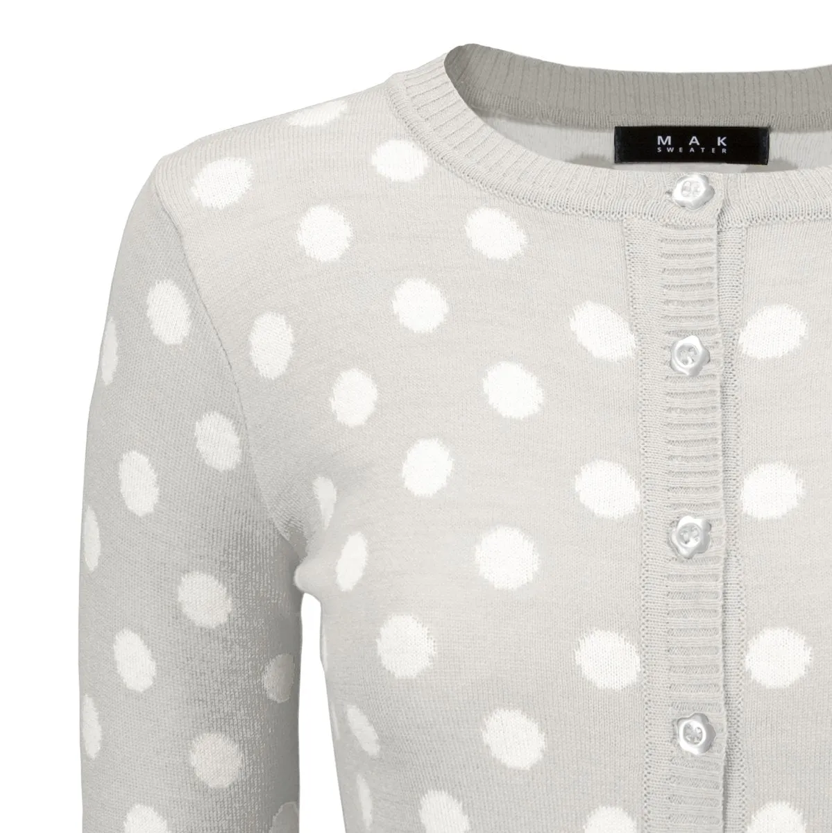 YEMAK Women's Polka Dot Cute Jacquard Crewneck Button Down Sweater Cardigan MK3104