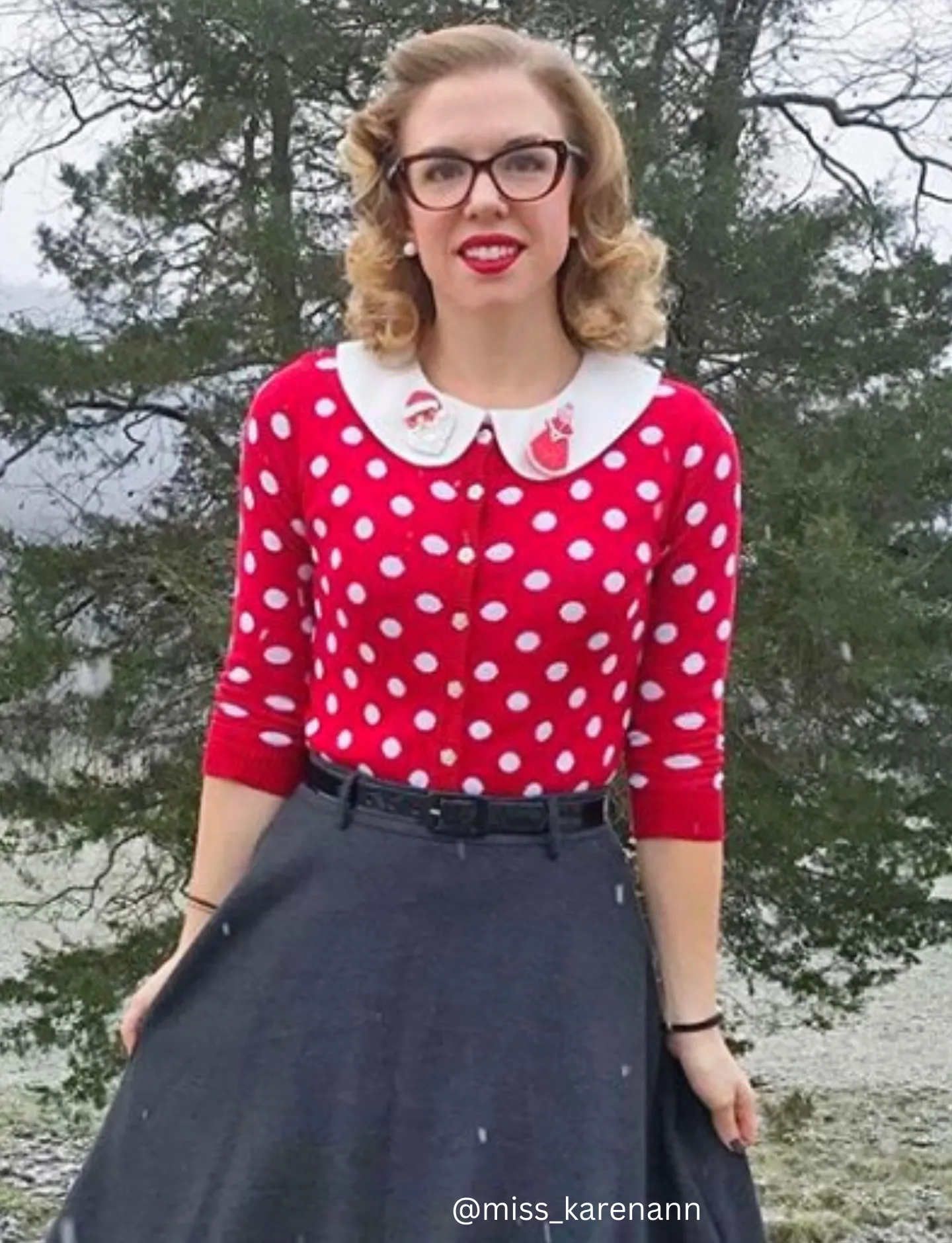 YEMAK Women's Polka Dot Cute Jacquard Crewneck Button Down Sweater Cardigan MK3104