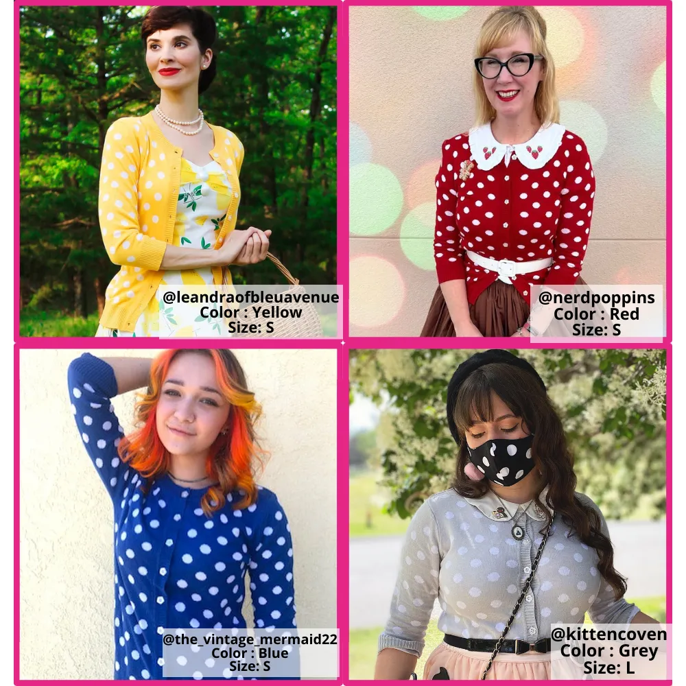 YEMAK Women's Polka Dot Cute Jacquard Crewneck Button Down Sweater Cardigan MK3104