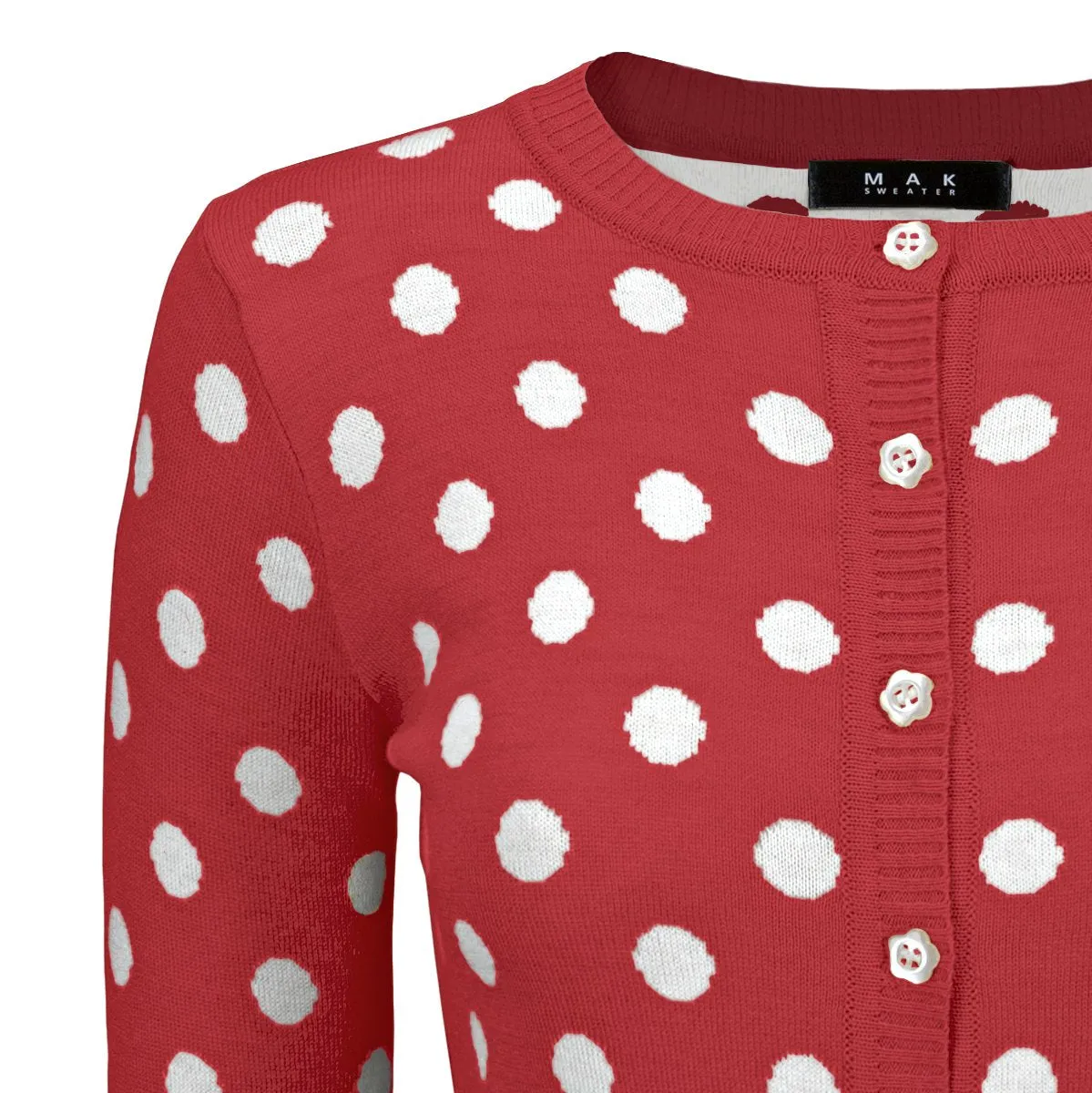 YEMAK Women's Polka Dot Cute Jacquard Crewneck Button Down Sweater Cardigan MK3104