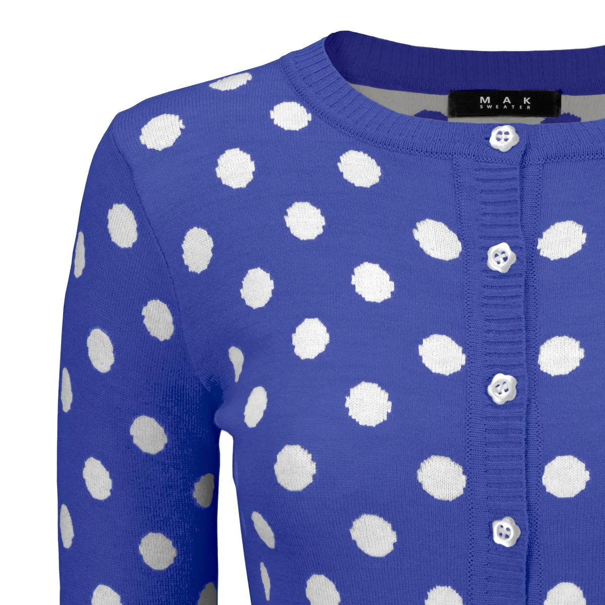 YEMAK Women's Polka Dot Cute Jacquard Crewneck Button Down Sweater Cardigan MK3104